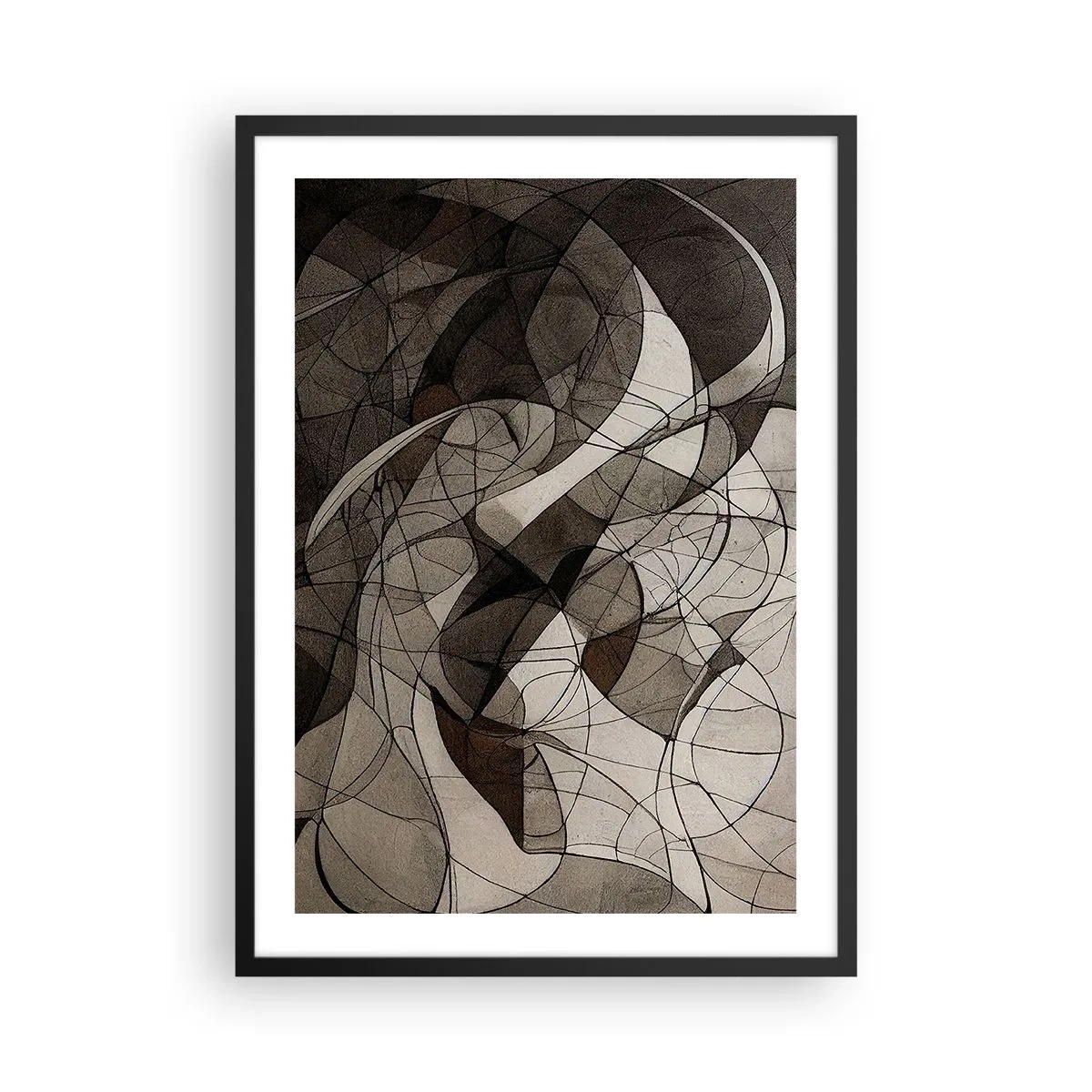 Plakát v černém rámu - Abstraktní kompozice geometrických čar a tvarů - 50x70cm - Oběh barev Země - Moderní nástěnná dekorace do obývacího pokoje a ložnice ARTTOR