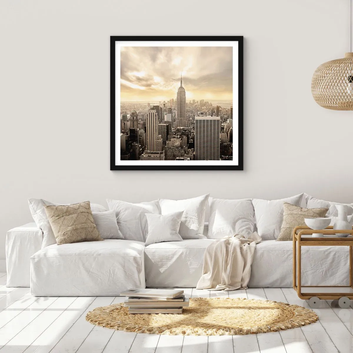 Plakát v černém rámu - New York utkaný z šedi - 30x30 cm