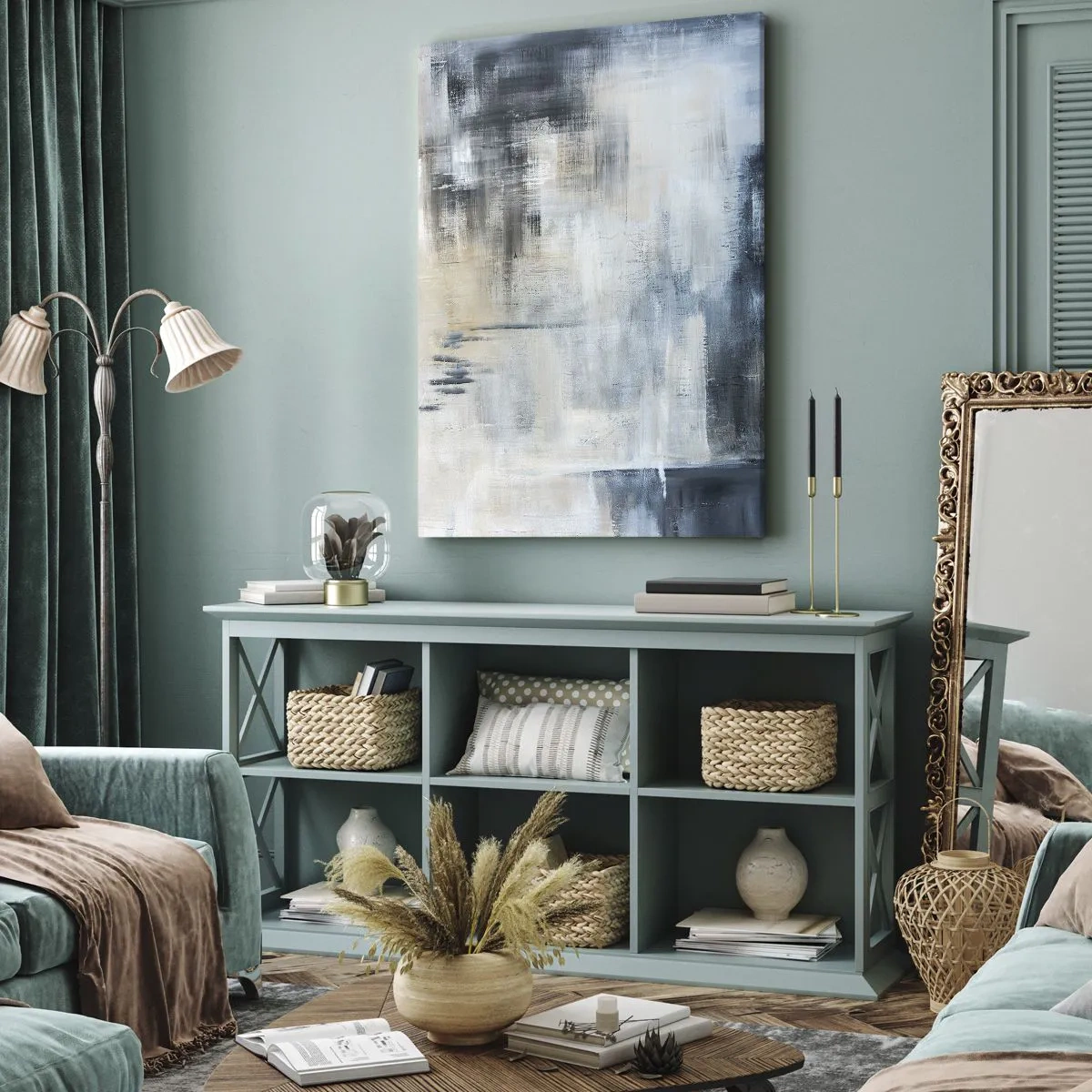 Obraz na plátně - Za závojem modré - 65x120 cm