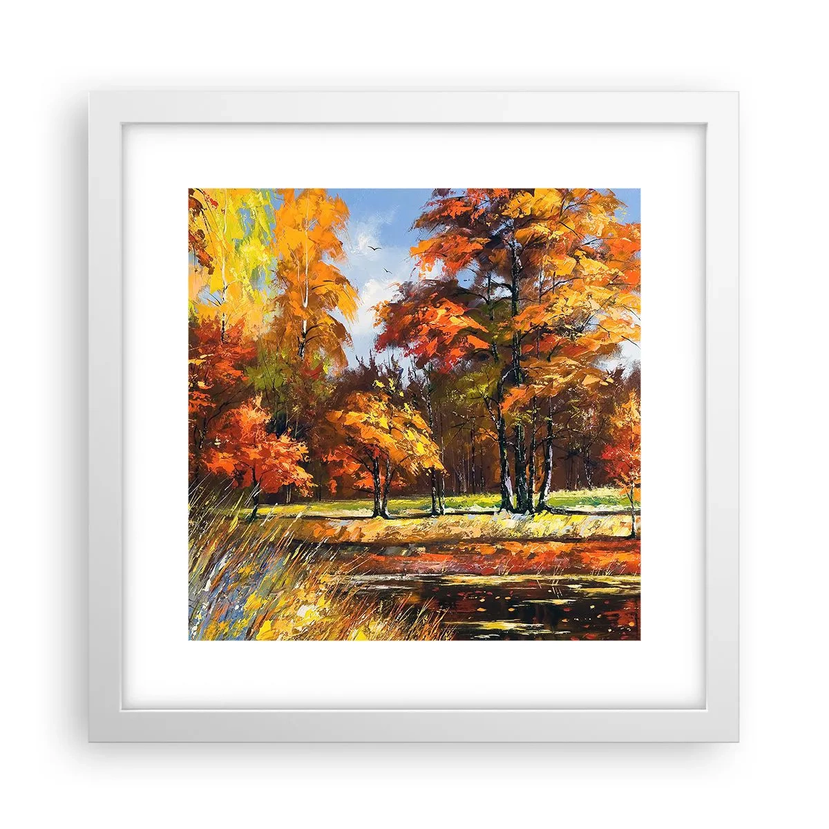 Plakát v bílém rámu - Krajinka ve zlaté a hnědé - 30x30 cm