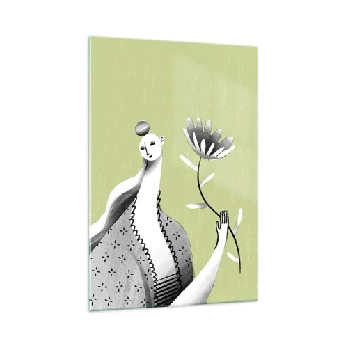 Obraz na skle - Modernistický portrét – držící květinu - 70x100 cm