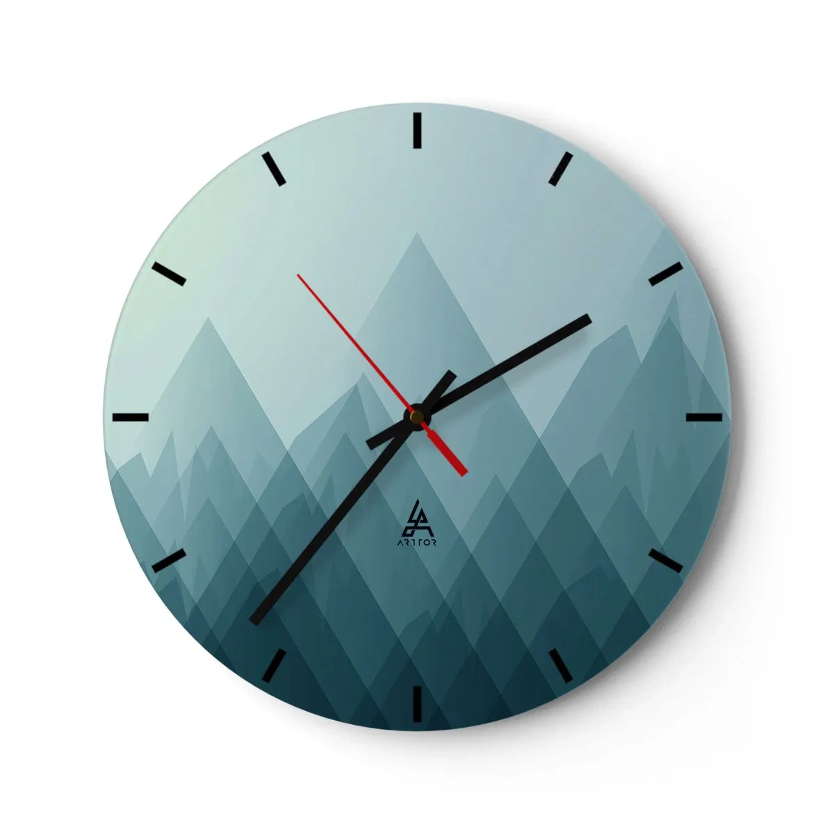 Nástěnné hodiny - Minimalistická horská krajina v odstínech modré - 30x30cm - Velká, větší, největší - Moderní nástěnná dekorace do obývacího pokoje, kuchyně a ložnice ARTTOR