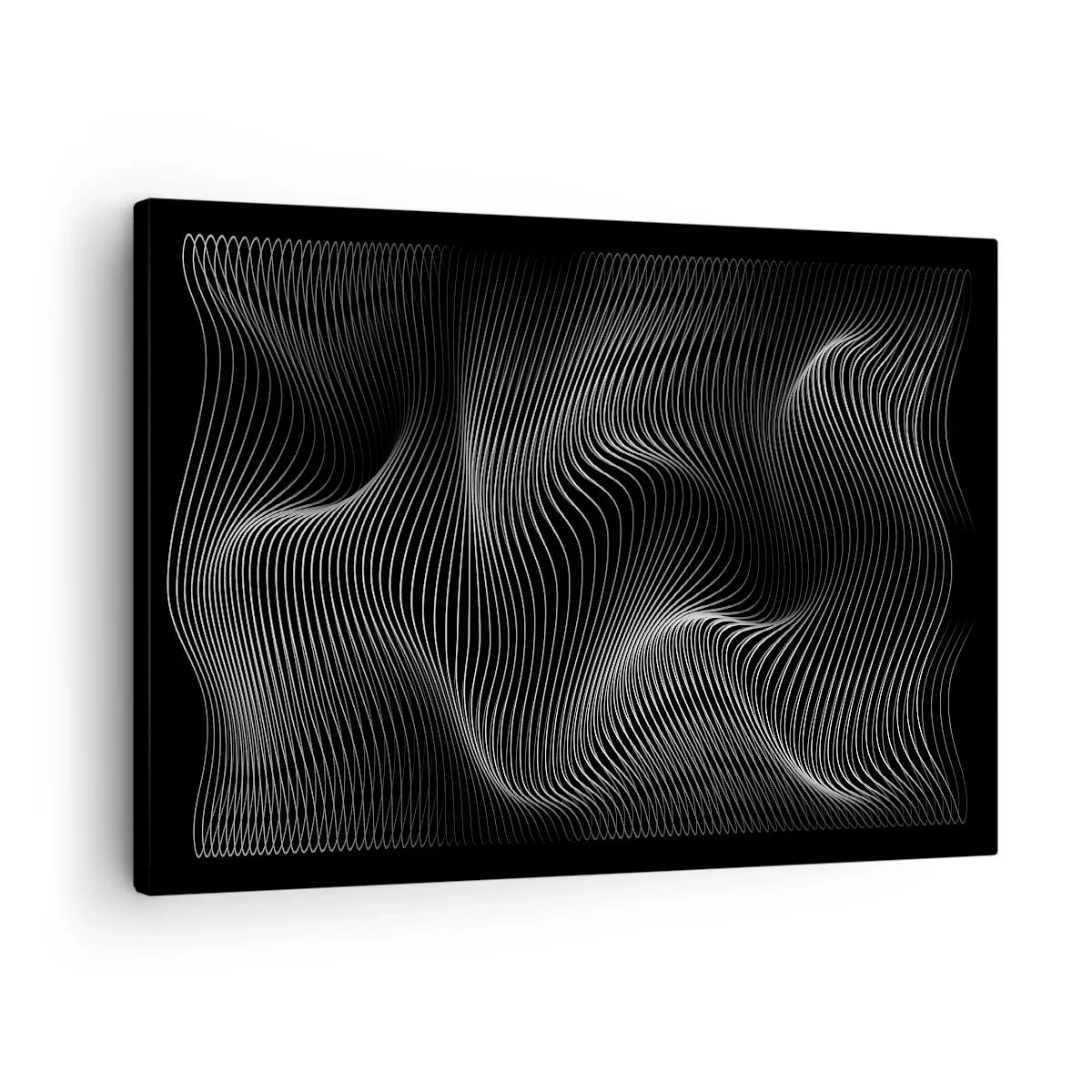 Obraz na plátně - Abstraktní bílé čáry na černém pozadí - 70x50cm - Tanec světla v prostoru - Moderní nástěnná dekorace do obývacího pokoje a ložnice ARTTOR