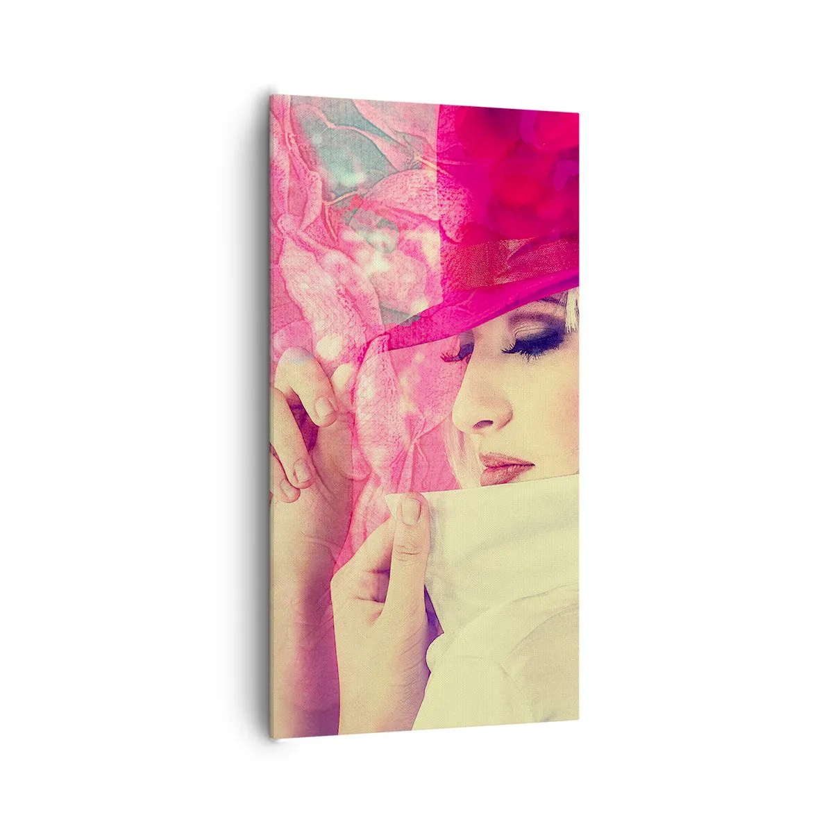 Obraz na plátně - Retro portrét v růžové mlze - 65x120 cm