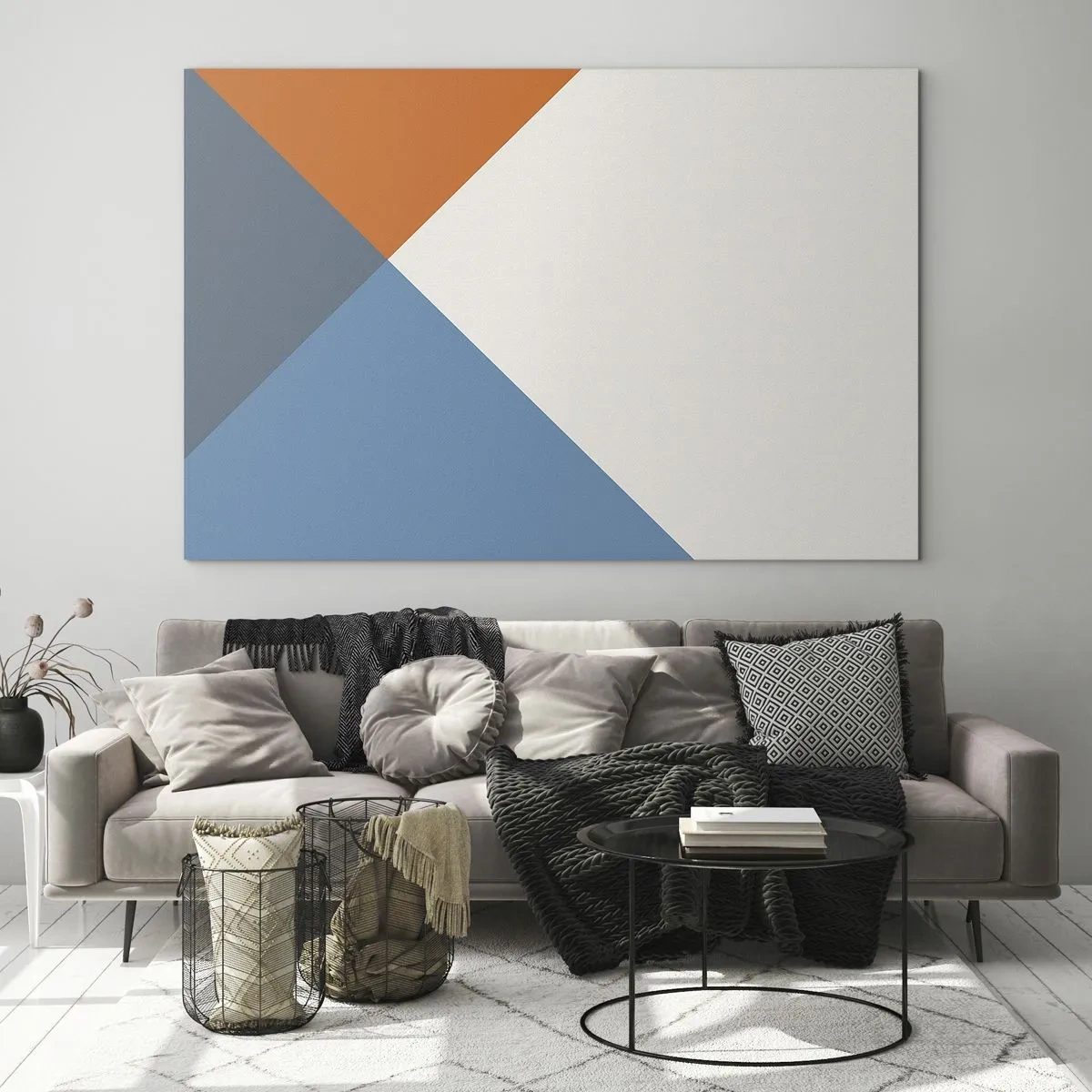 Obraz na skle - Geometrická kompozice s barevnými trojúhelníky - 70x50cm - Pod úhlem… - Moderní nástěnná dekorace do obývacího pokoje a ložnice ARTTOR