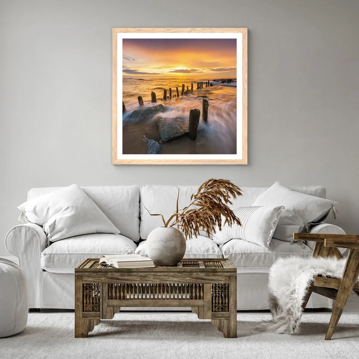 Plakát v rámu světlý dub - Drsná krása Baltského moře - 60x60 cm