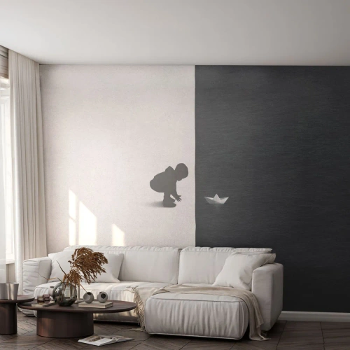 Fototapeta Samolepicí Deluxe Sticker - Velká výprava - Dítě, Černý a bílý, Voda - 100x70 cm