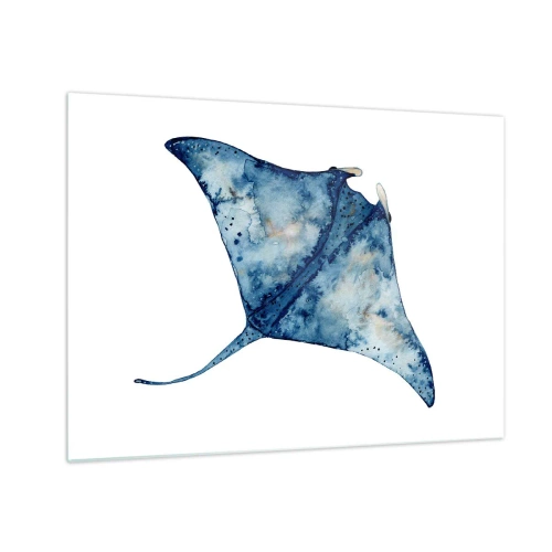 Obraz na skle - Tmavě modrý paprsek ve stylu akvarelu na bílém pozadí - 70x50cm - Život v modři - Moderní nástěnná dekorace do obývacího pokoje a ložnice ARTTOR