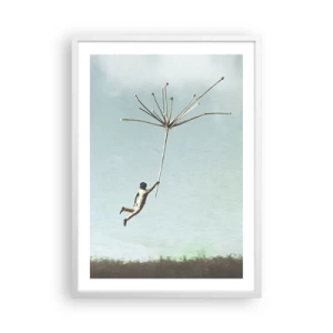 Plakát v bílém rámu - Letající pampeliška - 50x70 cm