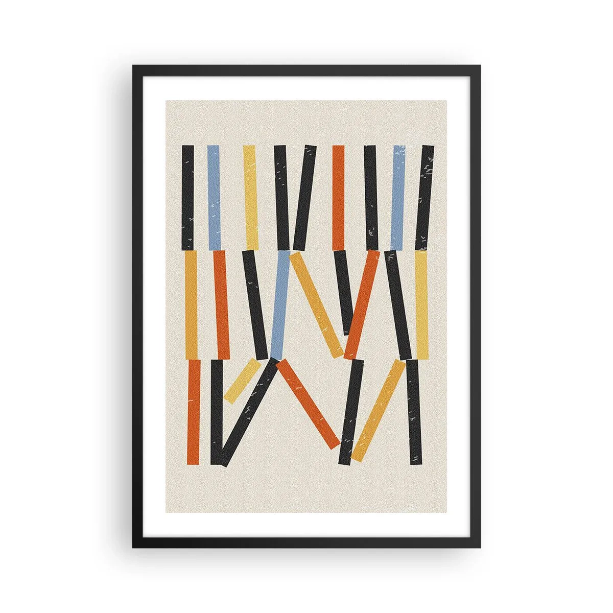 Plakát v černém rámu - Barevná geometrická abstrakce se svislými čarami - 50x70cm - Kompozice na úrovni - Moderní nástěnná dekorace do obývacího pokoje a ložnice ARTTOR