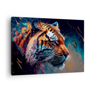 Obraz na plátně - Portrét tygra v dynamických, abstraktních barvách - 70x50cm - Divoká krása - Moderní nástěnná dekorace do obývacího pokoje a ložnice ARTTOR