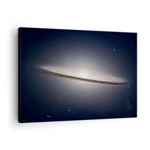 Obraz na plátně - Spirální galaxie na pozadí hvězdného vesmíru - 70x50cm - Kdysi dávno, v jedné vzdálené galaxii… - Moderní nástěnná dekorace do obývacího pokoje a ložnice ARTTOR