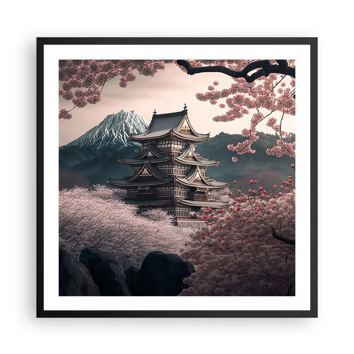 Plakát v černém rámu - Země kvetoucích třešní - 60x60 cm