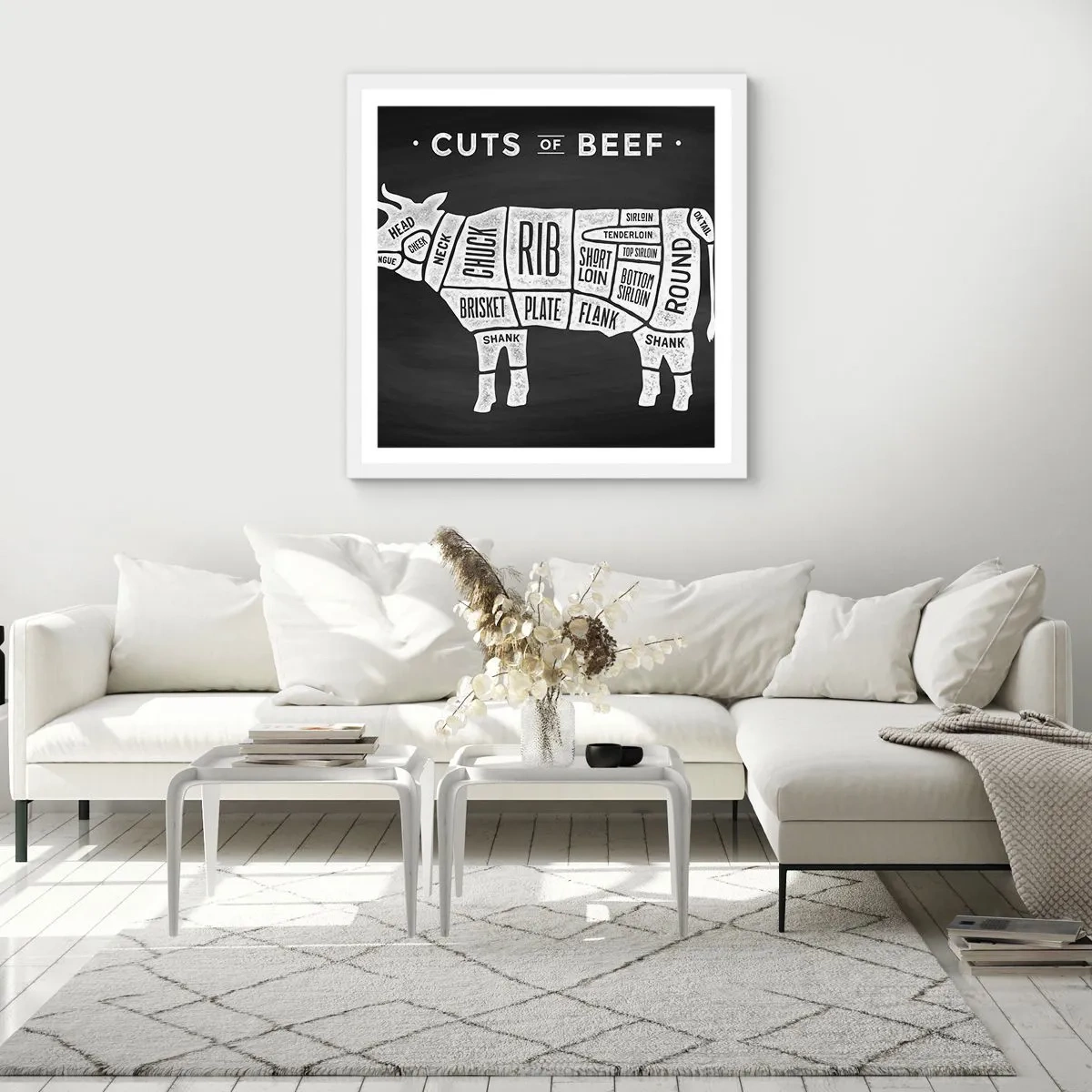 Plakát v bílém rámu - Slabikář řezníka - 40x40 cm