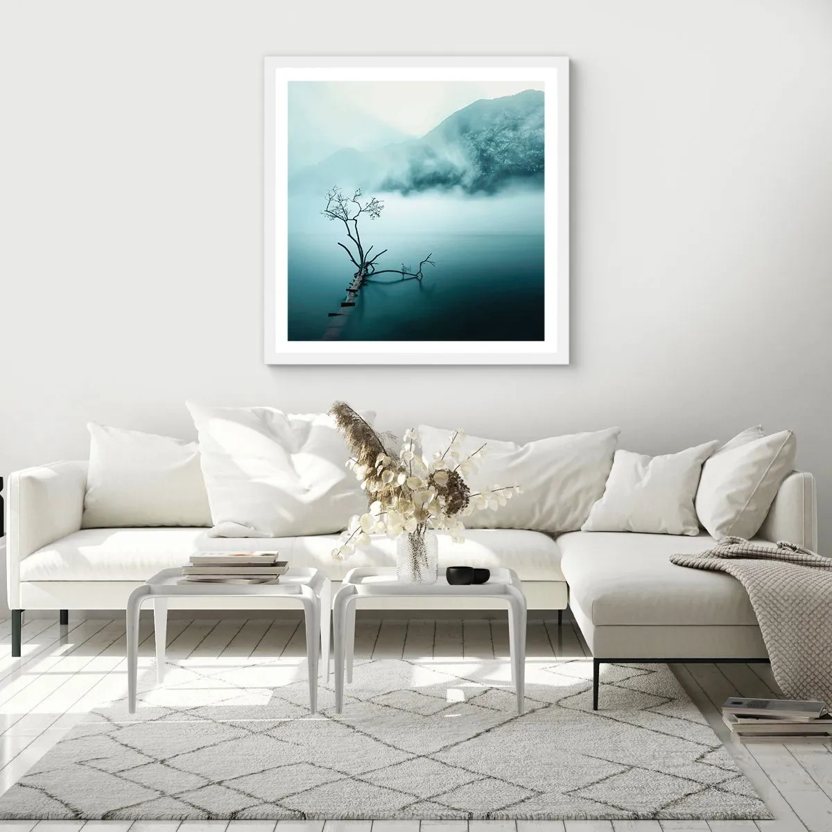 Plakát v bílém rámu - Z vody a mlhy - 50x50 cm
