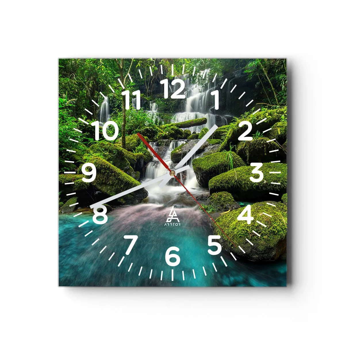 Nástěnné hodiny - Tyrkys, safíry a tekuté stříbro - 40x40 cm