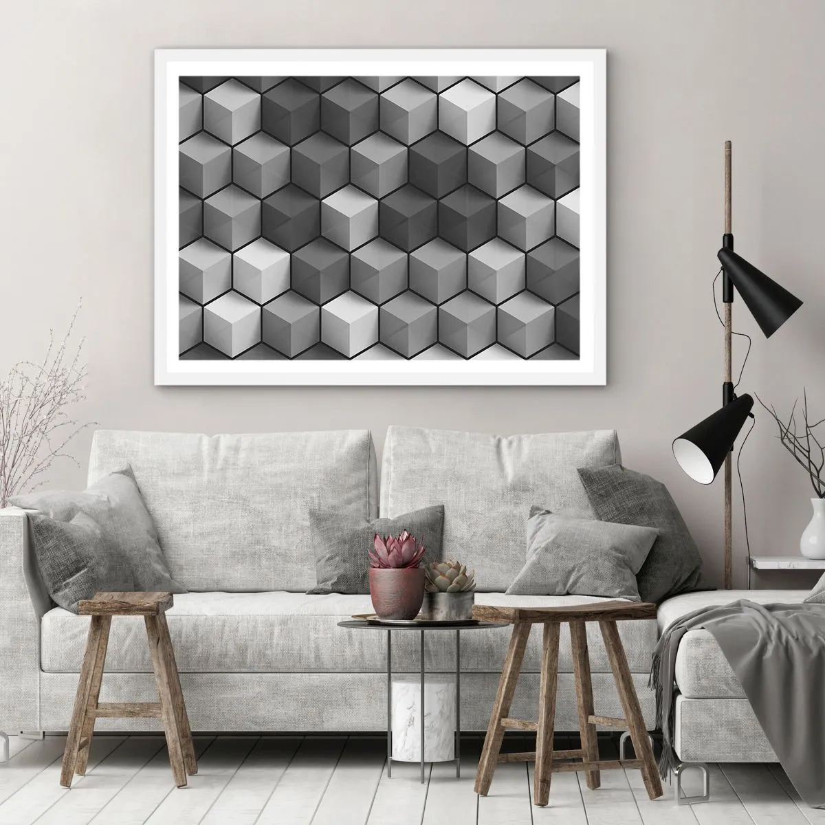 Plakát v bílém rámu - Kubistické puzzle - 40x30 cm