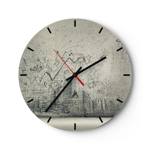 Nástěnné hodiny - Konceptuální skica s obchodními tématy na světlém pozadí - 30x30cm - Můj skvělý městský život - Moderní nástěnná dekorace do obývacího pokoje, kuchyně a ložnice ARTTOR