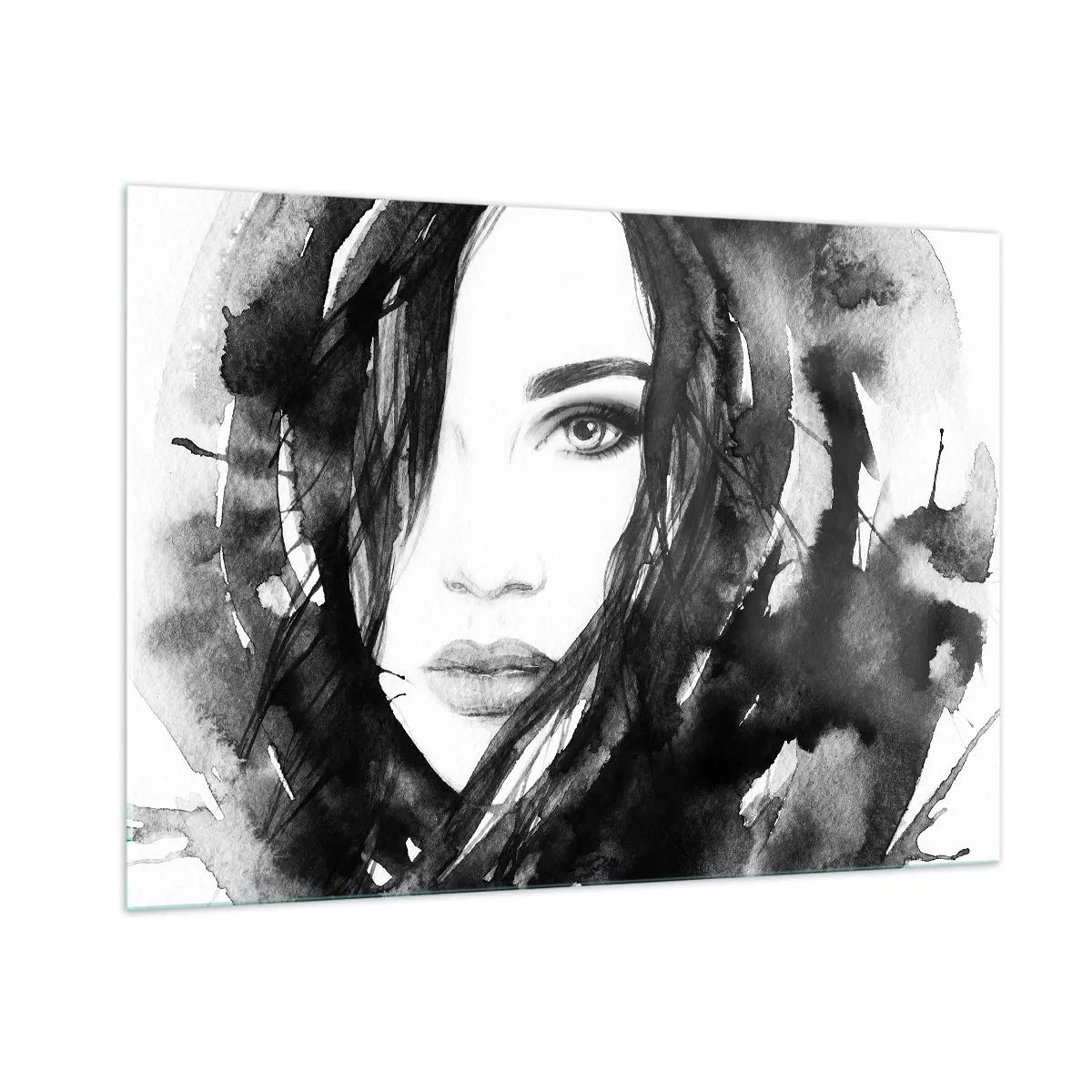 Obraz na skle - Portrét dámy v černé a bílé - 100x70 cm