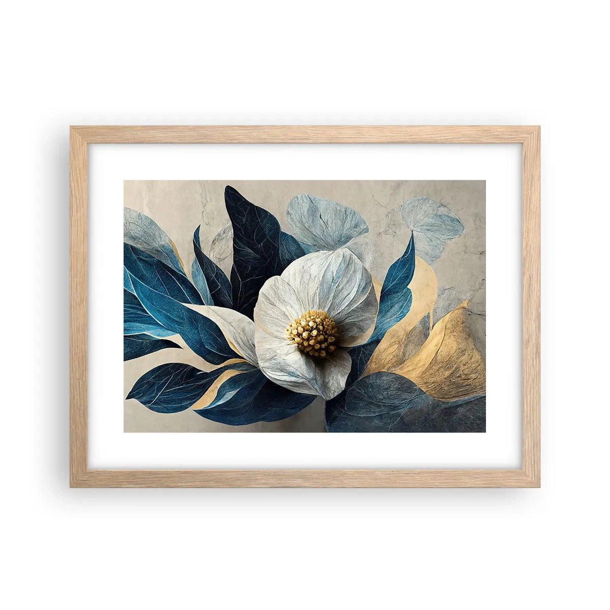 Plakát v rámu světlý dub - Zlaté srdce - 40x30 cm