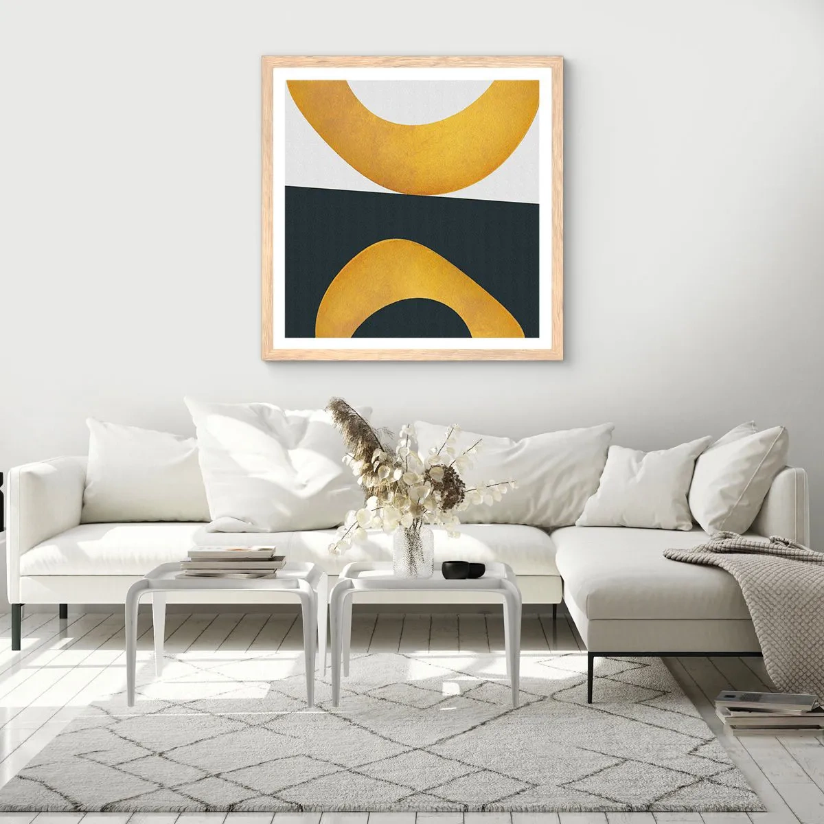 Plakát v rámu světlý dub - Zaprvé: zlato - 50x50 cm