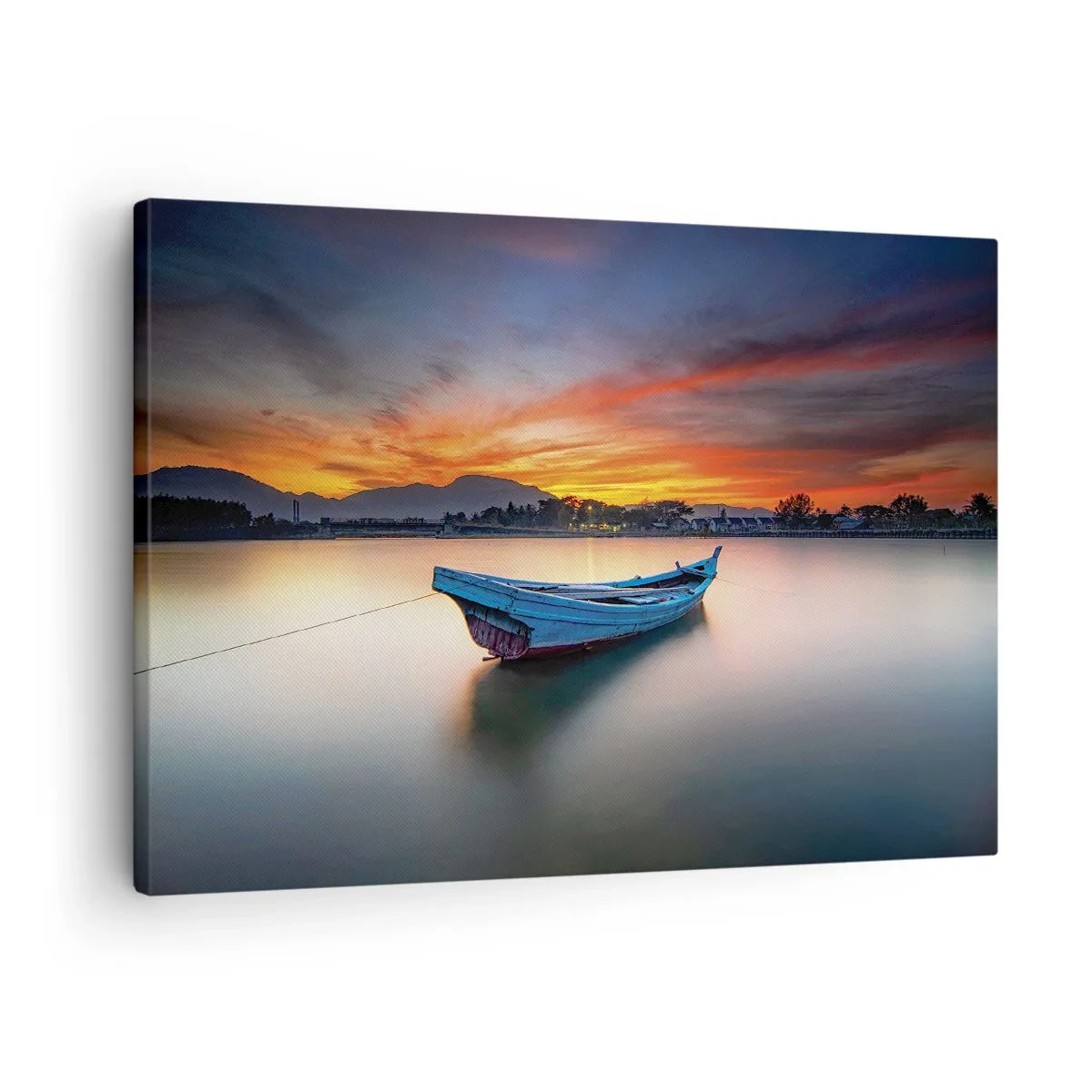 Obraz na plátně - Loď na vodě během malebného západu slunce - 70x50cm - Blíží se dobrá noc - Moderní nástěnná dekorace do obývacího pokoje a ložnice ARTTOR