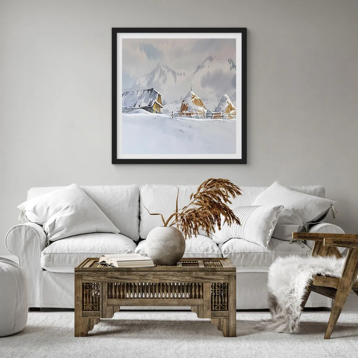 Plakát v černém rámu - V zasněženém údolí - 30x30 cm