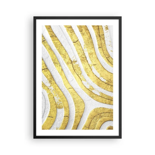 Plakát v černém rámu - Zlaté čáry na bílém pozadí v abstraktním stylu - 50x70cm - Kompozice v bílé a zlaté - Moderní nástěnná dekorace do obývacího pokoje a ložnice ARTTOR