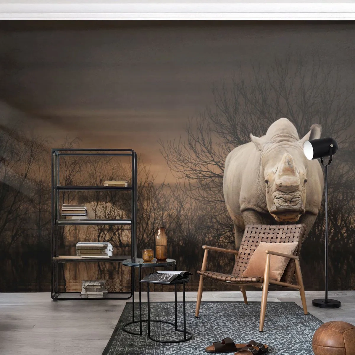 Fototapeta Premium Canvas - Bílý proti přírodě - Nosorožec, Zvířata, Afrika - 250x175 cm