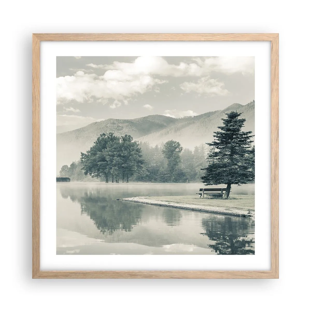 Plakát v rámu světlý dub - Jezero ještě spí - 50x50 cm
