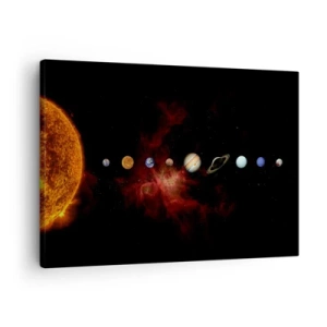 Obraz na plátně - Sluneční soustava s planetami na pozadí vesmíru - 70x50cm - Naše čtvrť - Moderní nástěnná dekorace do obývacího pokoje a ložnice ARTTOR