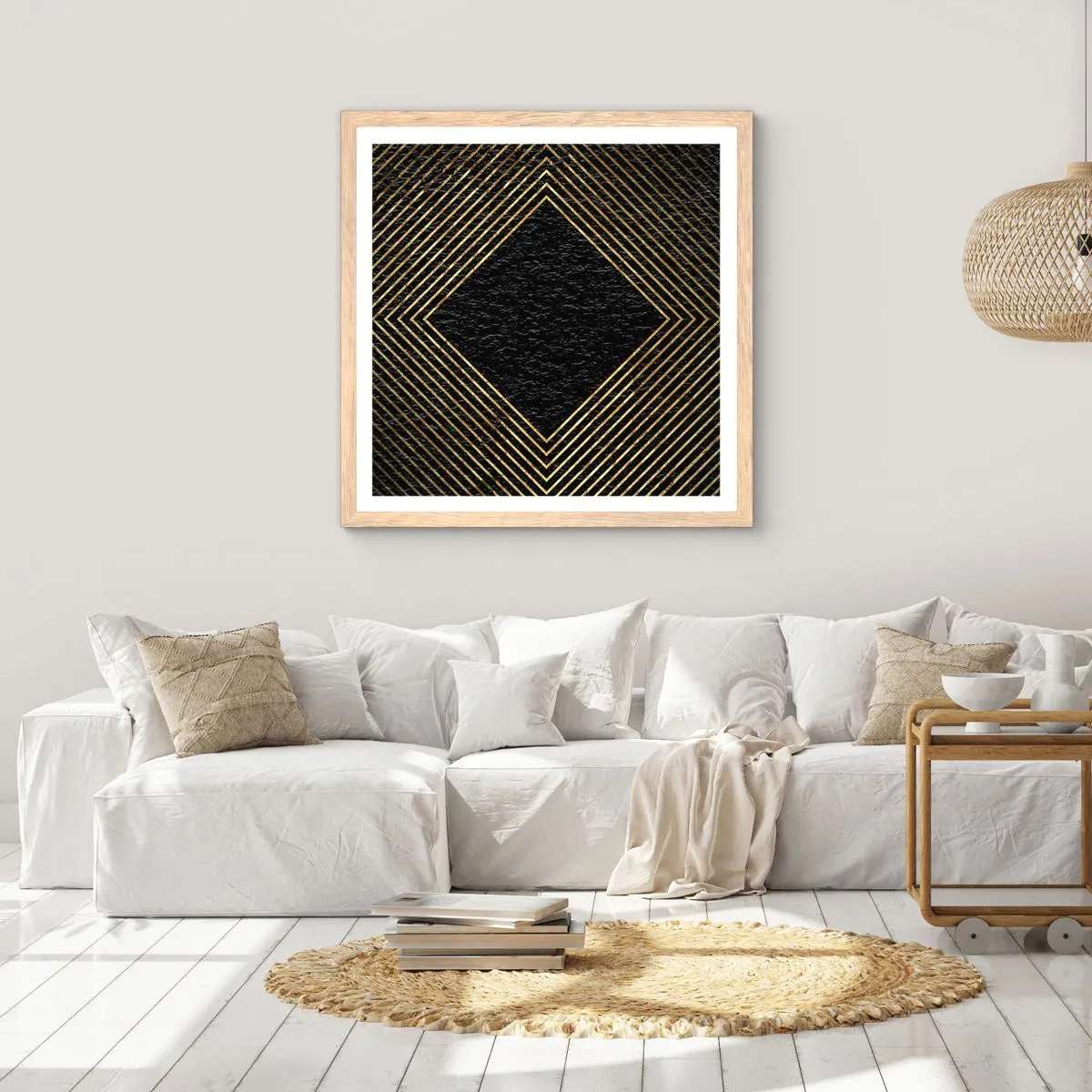 Plakát v rámu světlý dub - Geometrie ve stylu glamour - 40x40 cm