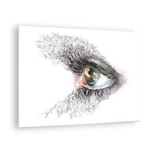 Obraz na skle - Zlaté oko obklopené dynamickými liniemi a abstraktními detaily - 70x50cm - Podívej se přímo do duše - Moderní nástěnná dekorace do obývacího pokoje a ložnice ARTTOR