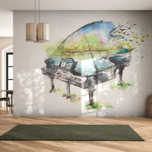 Fototapeta Standard Eco - Klavír v harmonii s přírodou ve stylu akvarelu - 100x70cm - Zakleté v hudbě - Moderní nástěnná dekorace do obývacího pokoje a ložnice ARTTOR