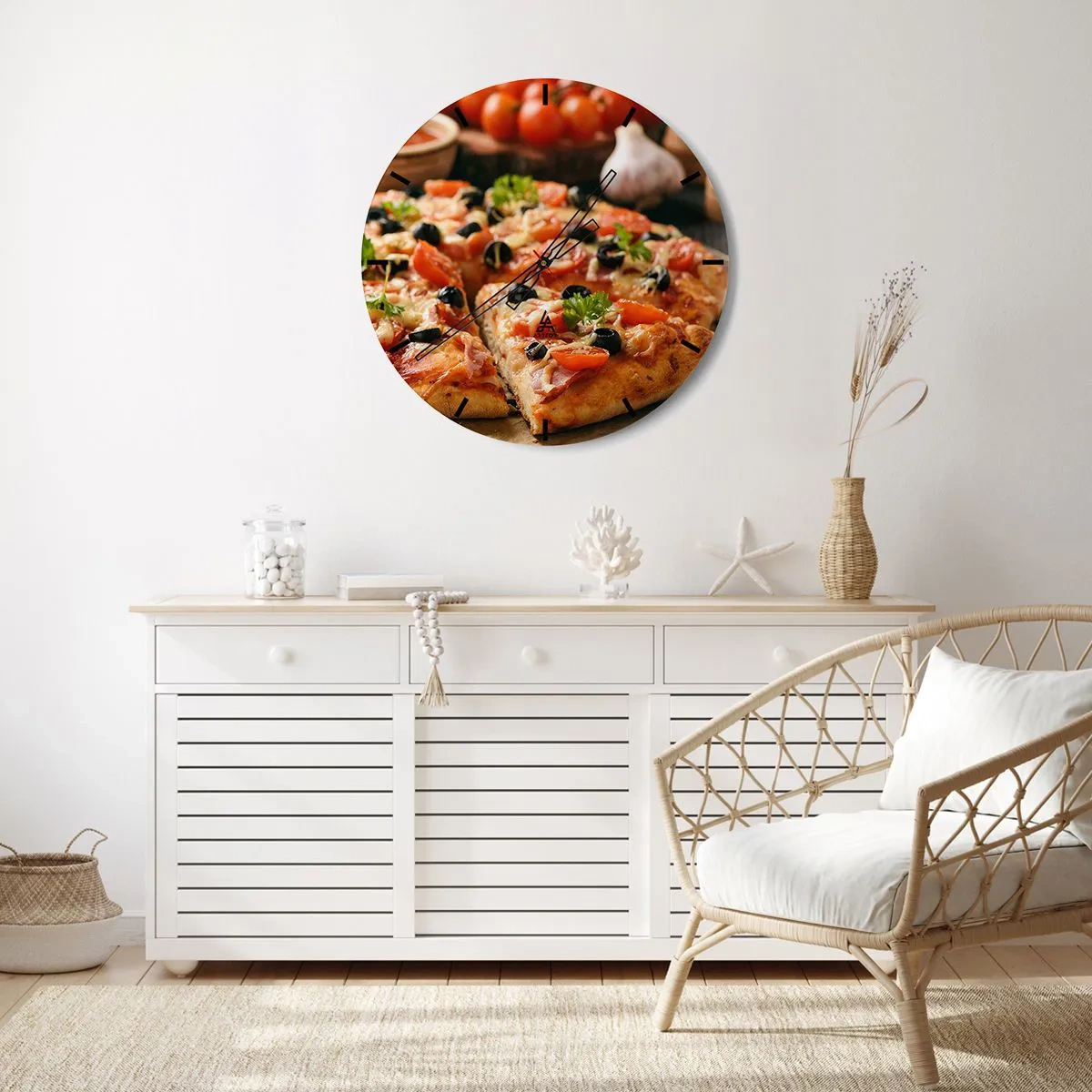 Nástěnné hodiny - Chutná pizza s ingrediencemi - 30x30cm - Opět jsi měl štěstí - Moderní nástěnná dekorace do obývacího pokoje, kuchyně a ložnice ARTTOR