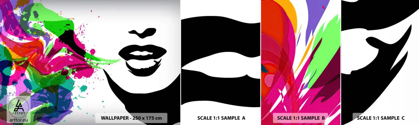 Vzor Fototapety Samolepicí Deluxe Sticker - Vyprávění v barvách duhy - Abstrakce, Pusa, Barevná grafika - 100x30 cm