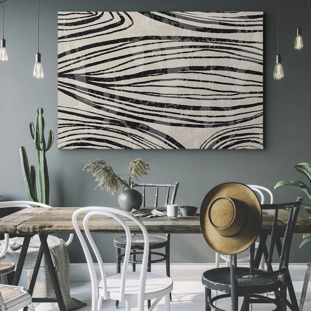Obraz na plátně - Abstraktní vlny v černobílých odstínech - 70x50cm - Močál s liniemi - Moderní nástěnná dekorace do obývacího pokoje a ložnice ARTTOR