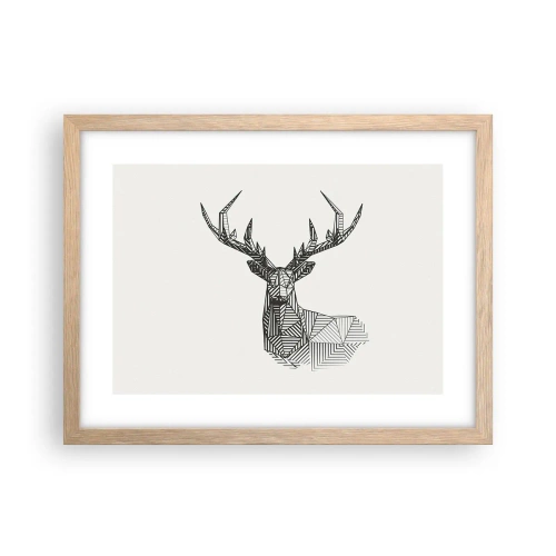 Plakát v rámu světlý dub - Jelen v kubistickém stylu - 40x30 cm