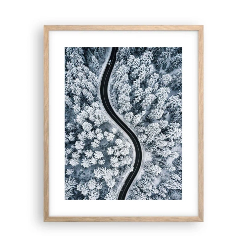 Plakát v rámu světlý dub - Zimním lesem - 40x50 cm