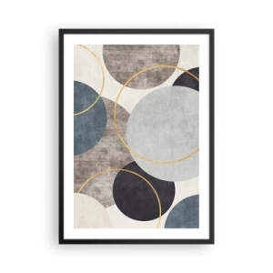 Plakát v černém rámu - Abstraktní geometrická kompozice s kruhy v odstínech modré. - 50x70cm - Kruh za kruhem - Moderní nástěnná dekorace do obývacího pokoje a ložnice ARTTOR