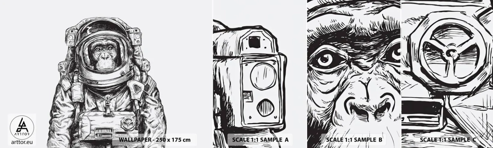 Fototapeta Vzorek Standard Eco - Alternativní vývoj - Abstrakce, Astronaut, Opice - 100x30 cm