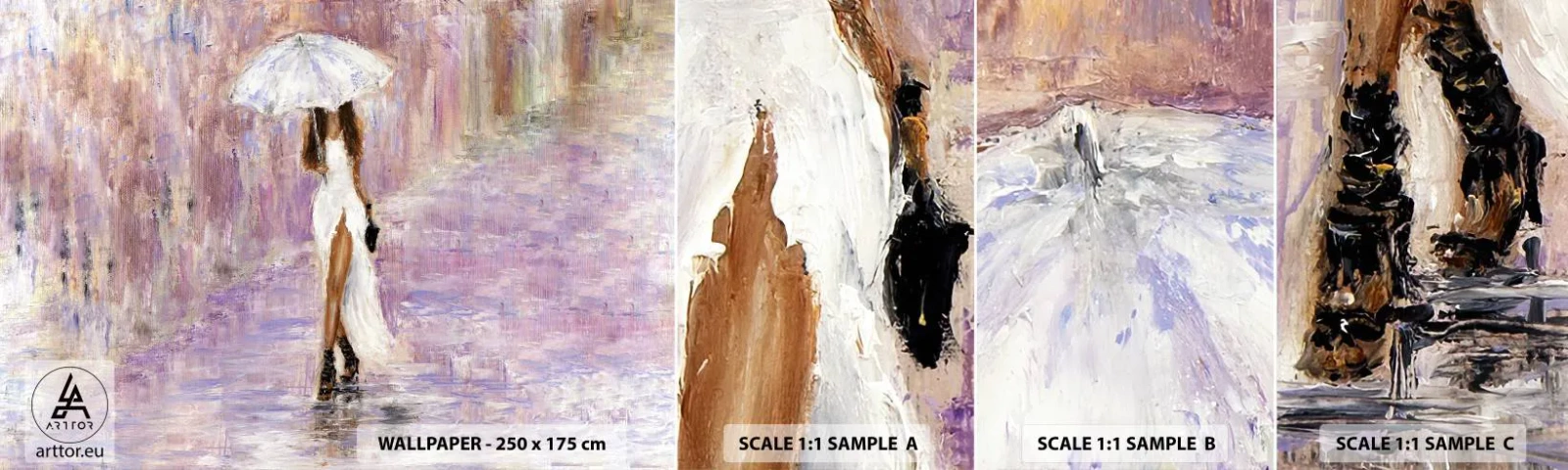 Fototapeta Vzorek Standard Eco - V liliovém dešti - Žena, Móda, Procházka v dešti - 100x30 cm