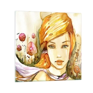 Obraz na skle - Smaragdový pohled, který zahání hněv - 30x30 cm