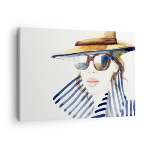 Obraz na plátně - Portrét ženy v klobouku a slunečních brýlích - 70x50cm - Florida vítá! - Moderní nástěnná dekorace do obývacího pokoje a ložnice ARTTOR