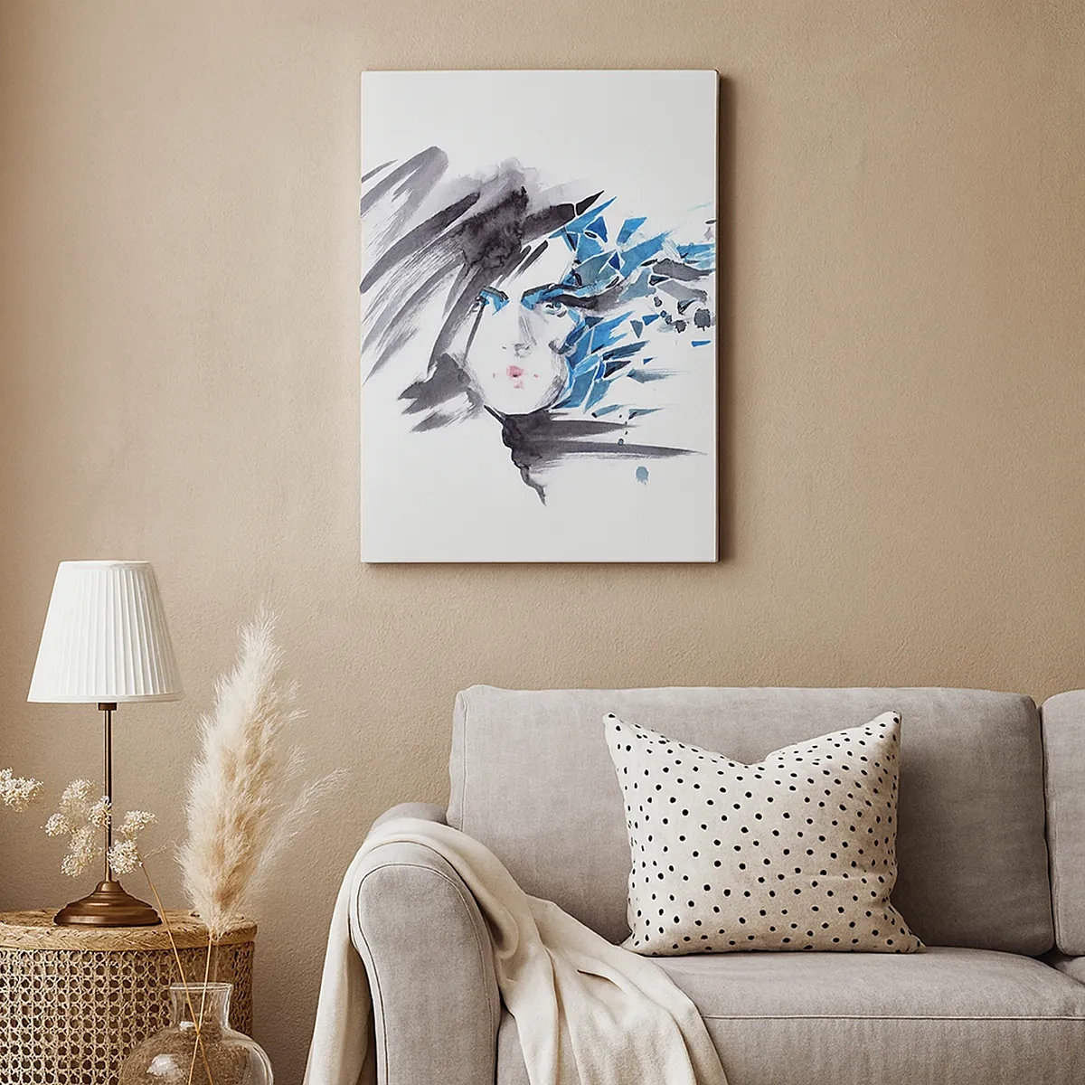 Obraz na plátně - Smyslný portrét v šedé a modré - 50x70 cm