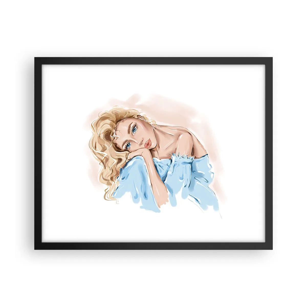 Plakát v černém rámu - Zasněná v modré - 50x40 cm