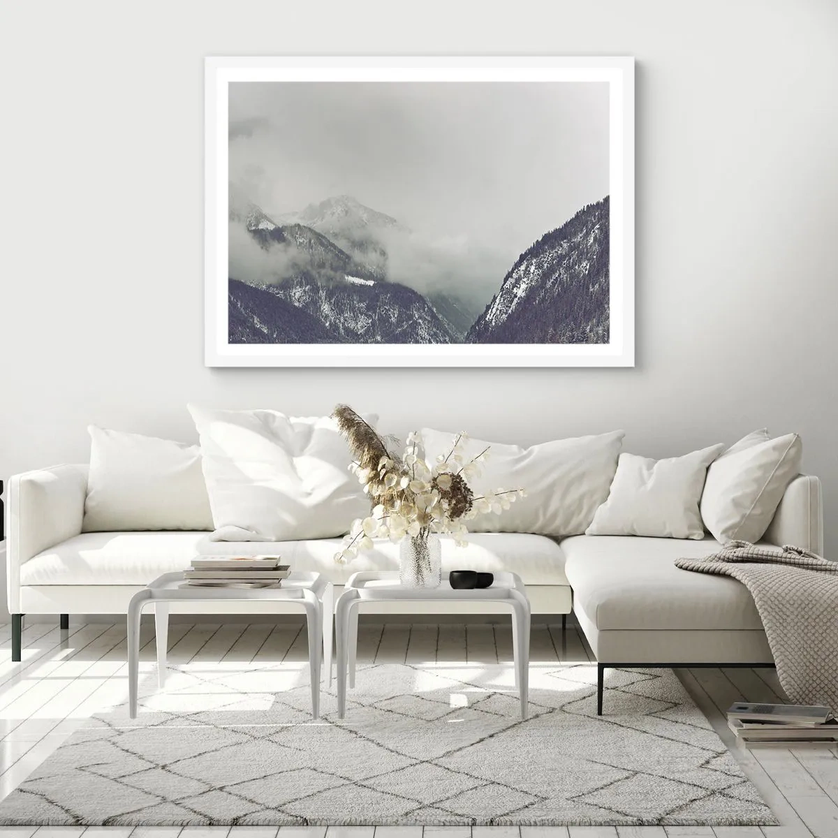 Plakát v bílém rámu - Mlžné údolí - 91x61 cm