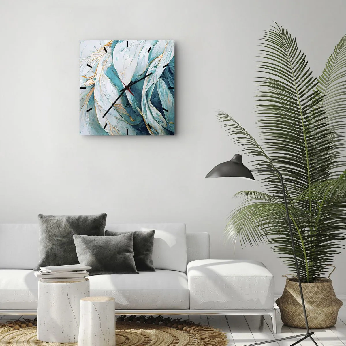 Nástěnné hodiny - Modrá abstrakce se zlatým motivem - 30x30 cm