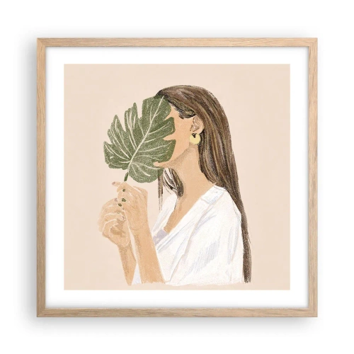 Plakát v rámu světlý dub - Tajemný portrét s vějířem - 50x50 cm
