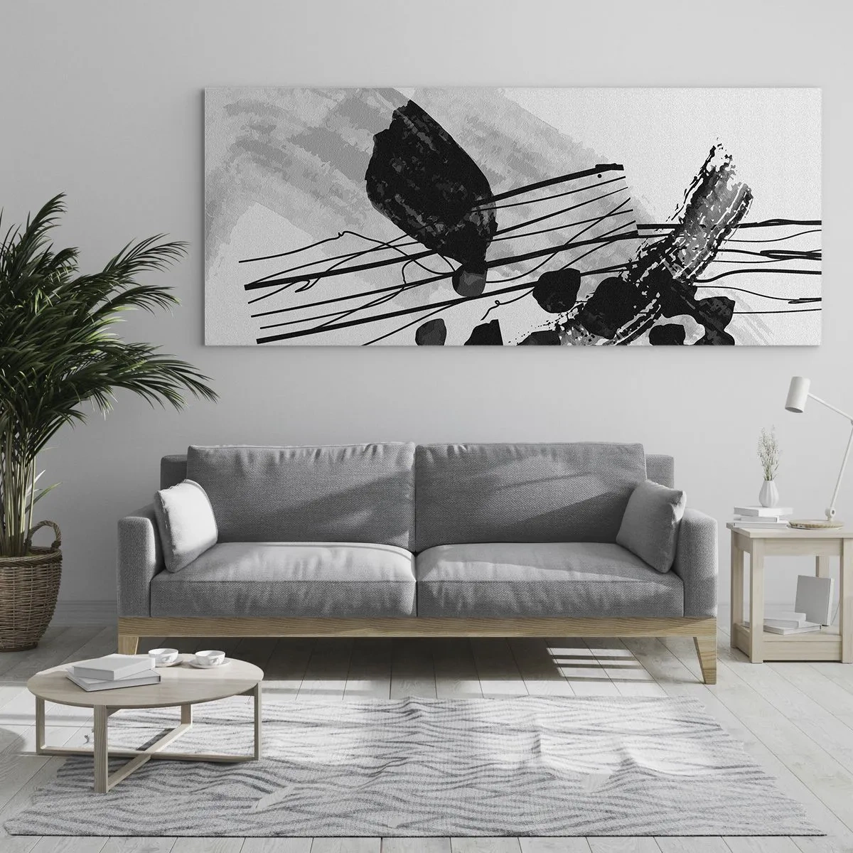 Obraz na skle - Černobílá organická abstrakce - 100x40 cm